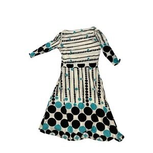 Reborn Knee Length Dress Women Size M Multicolor Long Sleeve Boat Neck Polyester
